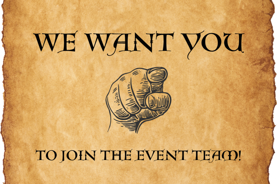 Image reads "We want you to join event team" with a hand pointing towards the reader