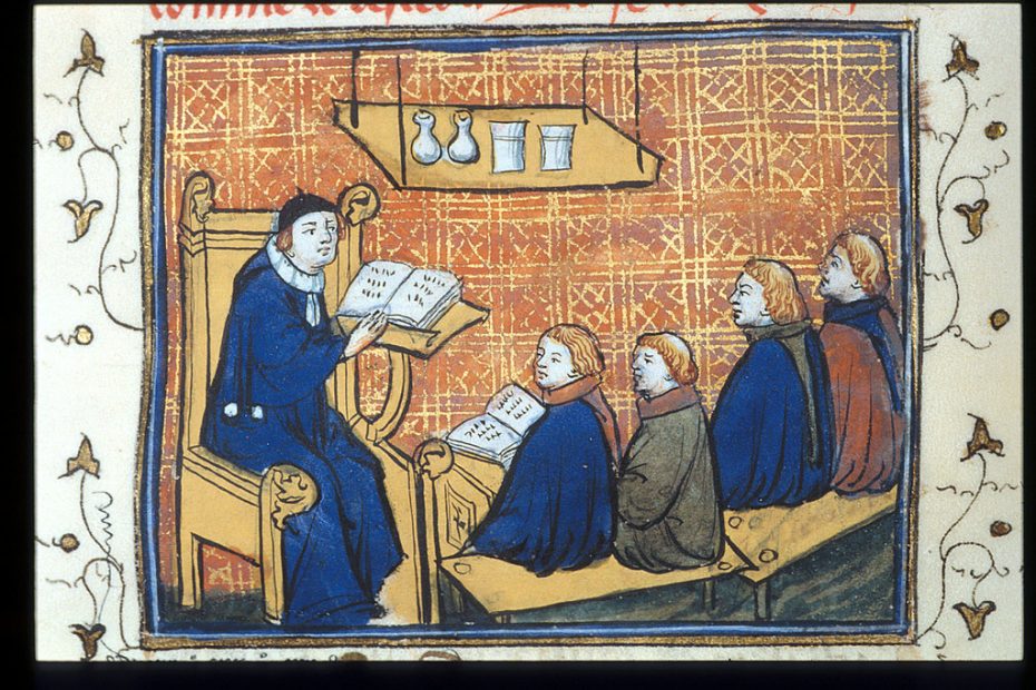 Image from a medieval manuscript depicting a lecture